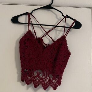 Buckle Deep Red Lace Crop Top